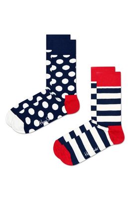 Happy Socks Assorted 2-Pack Classic Big Dot Cotton Blend Crew Socks in Navy