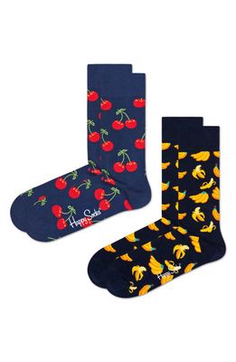 Happy Socks Assorted 2-Pack Classic Fruit Jacquard Cotton Blend Crew Socks in Navy