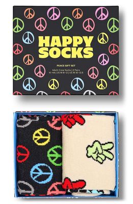 Happy Socks Assorted 2-Pack Peace Crew Socks Gift Box in Black 