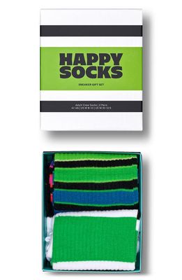 Happy Socks Assorted 2-Pack Stripe Sneaker Crew Socks Gift Box in Black 