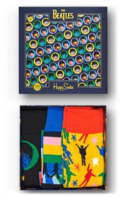 Happy Socks Assorted 3-Pack Beatles Cotton Blend Crew Socks Gift Box