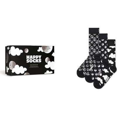 Happy Socks Assorted 3-Pack Black & White Crew Socks Gift Box 