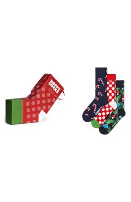 Happy Socks Assorted 3-Pack Christmas Crew Socks Gift Set in Navy