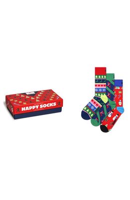 Happy Socks Assorted 3-Pack Christmas Crew Socks Gift Set in Red