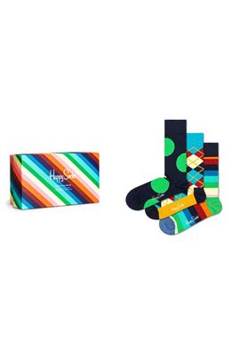 Happy Socks Assorted 3-Pack Classic Socks Gift Set in Bright Green