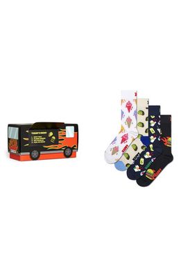 Happy Socks Assorted 3-Pack Food Truck Crew Socks Gift Box in White/Black/Beige 