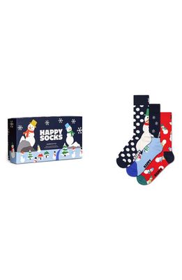 Happy Socks Assorted 3-Pack Snowman Crew Socks Gift Set in Navy