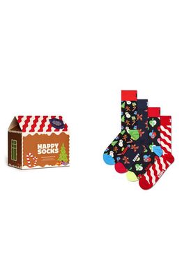 Happy Socks Assorted 4-Pack Gingerbread House Crew Socks Gift Set in Red