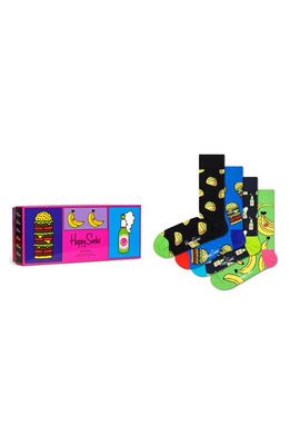 Happy Socks Assorted 4-Pack Yummy Yummy Crew Socks Gift Set in Black Multi