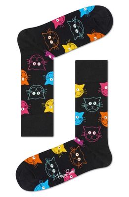 Happy Socks Cat Crew Socks in Black