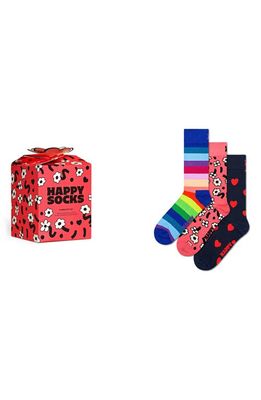 Happy Socks Flowers Assorted 3-Pack Crew Socks Gift Box in Blue 