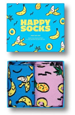 Happy Socks Fruits 2-Pack Assorted Crew Socks in Turquoise 