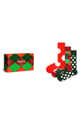 Happy Socks Holiday Classics Assorted 3-Pack Cotton Blend Crew Socks Gift Box in Red