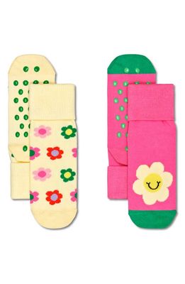 Happy Socks Kids' Assorted 2-Pack Smiley Daisy Anti-Slip Socks in Multi