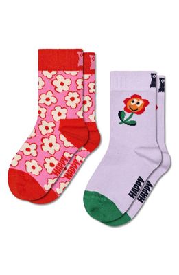 Happy Socks Kids' Floral Assorted 2-Pack Crew Socks in Pink
