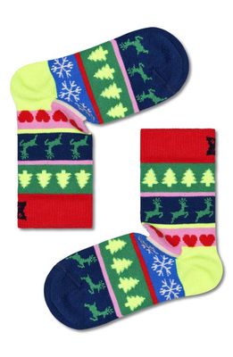 Happy Socks Kids' Holiday Stripe Crew Socks in Dark Red