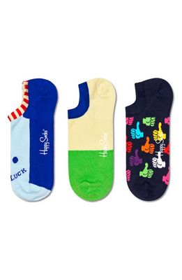 Happy Socks Lucky Assorted 3-Pack No-Show Socks in Light Blue