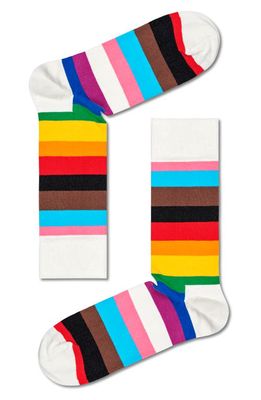 Happy Socks Pride Stripe Socks in White Multi