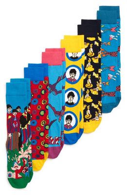 Happy Socks The Beatles Assorted 6-Pack Sock Gift Set in Red/Blue/Yellow