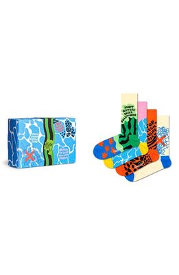 Happy Socks x WWF Assorted 4-Pack Crew Socks Gift Box in Brt Cmb Blue