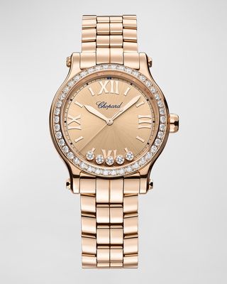 Happy Sport 33mm 18K Rose Gold Diamond Bracelet Watch