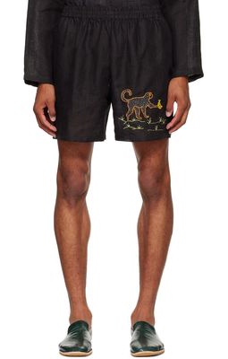 HARAGO Black Embroidered Shorts