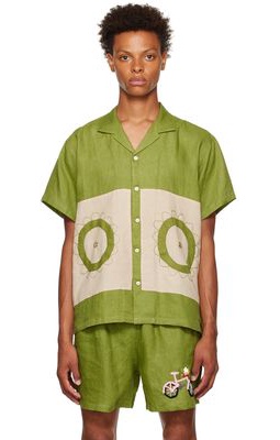 HARAGO Green & Beige Embroidered Shirt