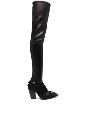 HARDOT fringed-panel thigh boots - Black