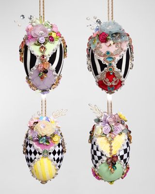 Harlequin Jeweled Egg Ornaments, Set of 4
