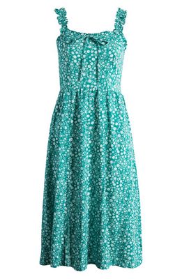 Harlow & Rose Floral Elastic Ruffle Strap A-Line Dress in Green