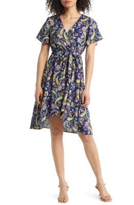 Harlow & Rose Paisley Tie Waist A-Line Dress in Blue