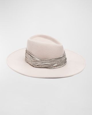 Harlowe Wool Fedora Hat w/ Metallic Ruched Band