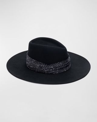 Harlowe Wool Fedora Hat w/ Shimmery Ruched Band