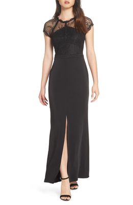 Harlyn Lace Cap Sleeve Gown in Black