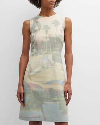 Harpson Sleeveless Printed A-Line Midi Dress
