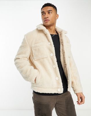 Harry Brown borg collared jacket in cream-Neutral