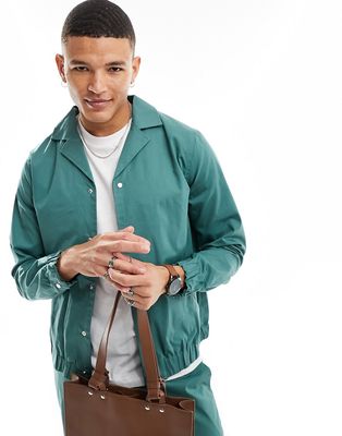 Harry Brown camp collar button down jacket in green - part of a set