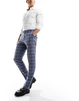 Harry Brown check skinny fit suit pants in light blue