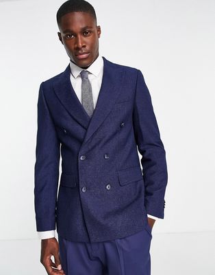 Harry Brown double breasted suit jacket in blue melange