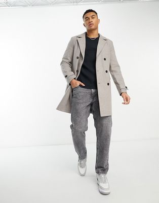 Harry Brown double breasted wool mix overcoat in gray