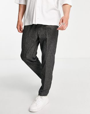 Harry Brown elasticated waist carrot fit pants in charcoal-Gray