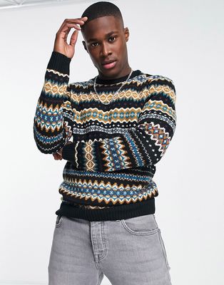 Harry Brown Fairisle pattern crew neck sweater-Black