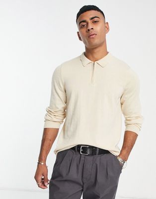 Harry Brown half zip long sleeve knit sweater-Neutral