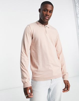 Harry Brown half zip long sleeve knitted sweater in light pink