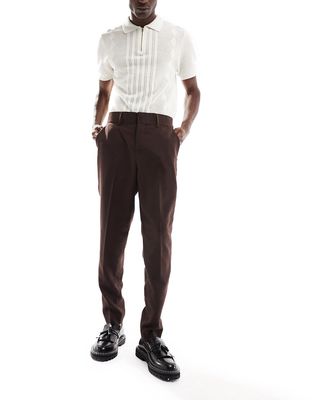 Harry Brown high waisted pleated linen pants in clay