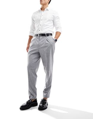 Harry Brown high waisted pleated linen pants in gray-White