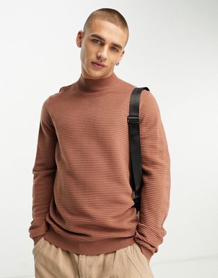 Harry Brown knitted ribbed mock neck sweater in orange-Purple