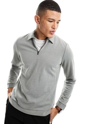 Harry Brown long sleeve zip neck polo top in charcoal-Gray