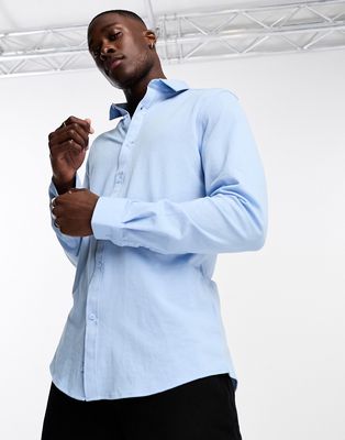 Harry Brown pique slim fit cotton shirt in denim blue