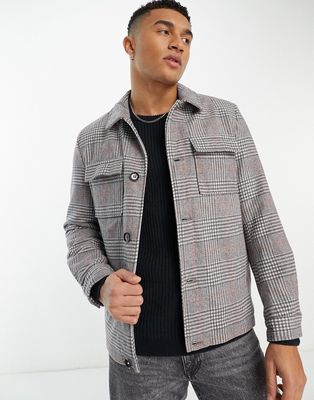 Harry Brown relaxed fit plaid harrington jacket in gray